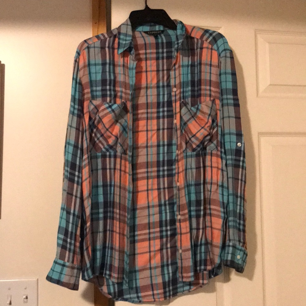Coral and blue plaid